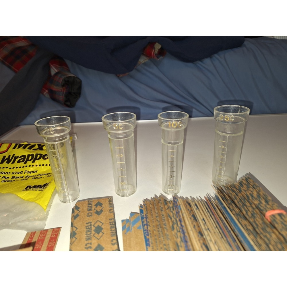 Unused Vintage  100‎ Assorted Coin Wrappers, USA,  Coin Rolls With 4 Funnels - Picture 3 of 3